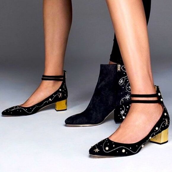 Sam Edelman Lucien Embroidered Pearl Stud Ankle Strap Suede Leather Pumps 9 - Picture 1 of 15